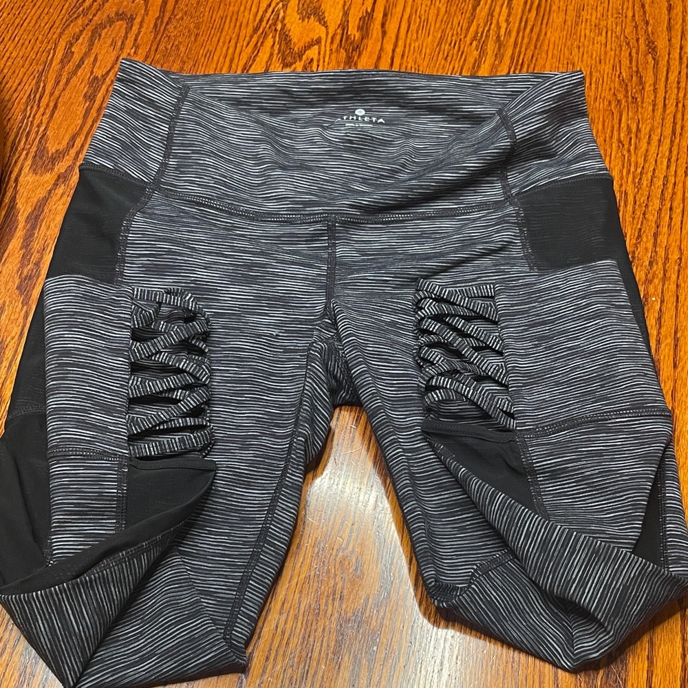 Athleta Women's Black and Gray Leggings with Side Detailing